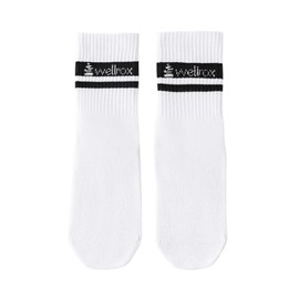 Wellrox Crew Yoga Socks - Cotton Pilates Socks with Grips for Women for Hot Yoga, Barre, Workouts (L, WHITE)