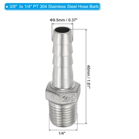 PATIKIL 304 Stainless Steel Barb Hose Fitting, 2 Pack 3/8" Hose Barb x 1/4" PT Thread Pipe Connector Adapter Quick Fittings for Bore Air Water Connecting