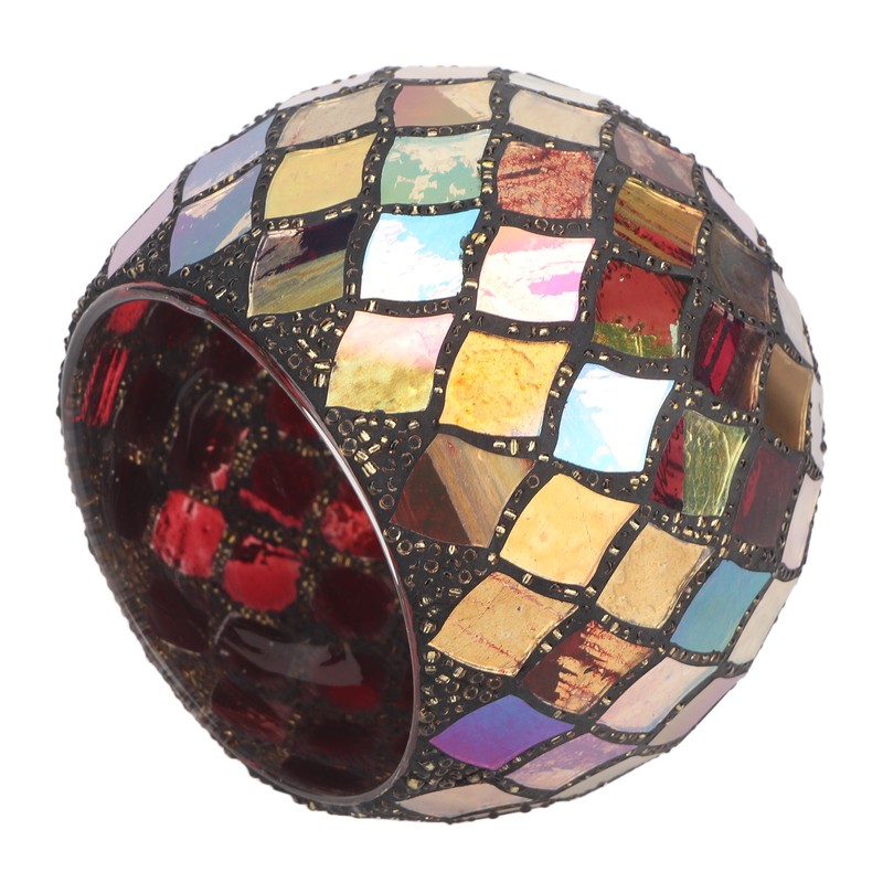 Mosaic Glass Tea Light Holder Romantic Decorative Red Handmade Cracked