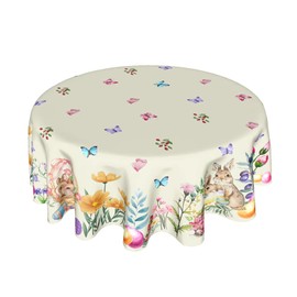 ABSOP Easter Tablecloth Round 60 Inch Spring Floral Tablecloth Farmhouse Bunny Easter Table Cloth for Dining Room Kitchen Holiday Picnic Party Indoor or Outdoor Decor