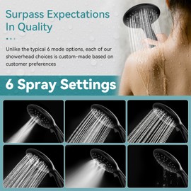 JDO Shower Head with Handheld, 6 Spray Settings High Pressure Hand Held Shower Head, 4.3" High Flow Rain Showerhead Set with Extra Long 59" Stainless Steel Hose and Adjustable Bracket(Matte Black)