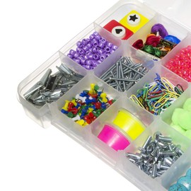 Akro-Mils 05905 Plastic Portable Parts Storage Case for Hardware and Crafts with Hinged Lid and 5 Adjustable Dividers, (14-3/8-Inch x 9-1/2-Inch x 2-1/2-Inch), Large, Clear