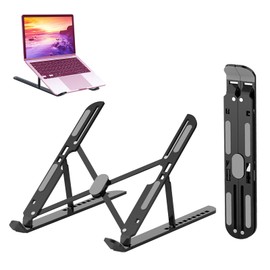 Laptop Stand, PC Stand, 2024 Improved Height, 10 Levels of Height Adjustment, Kingtech Computer Stand, Aluminum Alloy for Aviation, Black, Anti-Slip, Foldable, Laptop Stand, Lightweight, Strong,