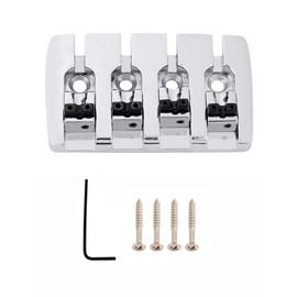 Holmer 4 string Fixed Saddle Bass Bridge Tailpiece Top Load with Screws for Electric Jazz Bass P Bass Parts Chrome.