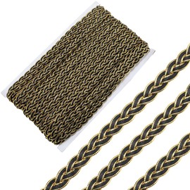 CABODYALS 20 Yards Black Gimp Braid Trim Gold Metallic Glitter Woven Braided Lace Trimming Polyester Upholstery Fabric Ribbon Bulk for Sewing Making Crafts Clothes Costume Home Decor Wedding Dress Diy