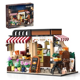City Bakery House Building Sets, Baking Shop Building Blocks Toys with Coffee Cake Bread Seating Area, House Construction Model for Decor Display,Gift for Adults Boys Girls Ages 8-12 (1205Pcs)