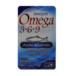 Amegon Omega 3 6 9 Aceite de Salmón con Aceite de linaza y Oliva, 60 caps (72 g)                                                                      
