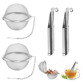 Infusor de Té de Acero Inoxidable, Filtro de Malla Fina para Té Suelto, Hierbas y Especias, 2 Piezas Bola de Té de Malla de Acero Inoxidable+2Piezas Filtro de Tubo de Té
