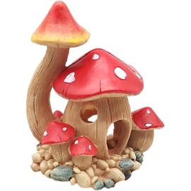RUIAN Aquarium Decorations Mushroom House Fish Tank Cave Ornament for Castle Hiding Reptile Amphibian Toys Rock and Fairy Garden Decoration for Small Hideaway Decor Landscape Ornament, Red