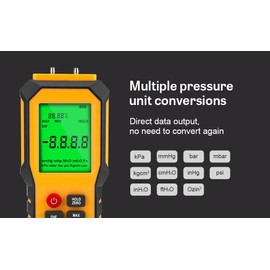 YZT Meter Manometer Air Pressure Meter, Digital Differential Pressure Gauge, HVAC Gas Pressure Meter Dual-Port Manometer Gas Pressure Tester (9v Battery Included)…