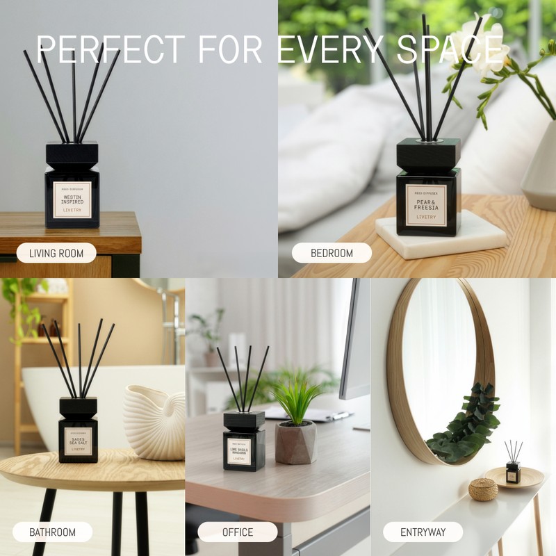 LiveTry Reed Diffuser – Wooden Cover Home Fragrance, Long-Lasting Non-Flame