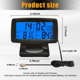 Suvnie Car Digital Thermometer Clock, Multifunctional Dashboard Clock with Dual Fahrenheit Date Alarm, Mini Car Clock Thermometer Monitor with LCD Backlight Display for Indoor and Outdoor