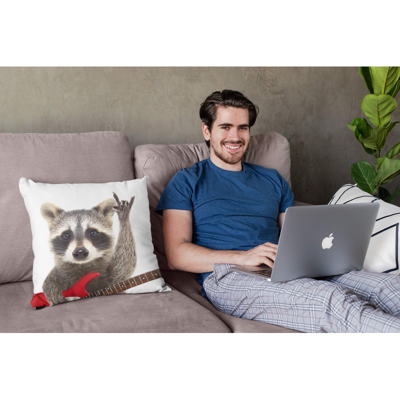 Cute Raccoon Playing Guitar Decorative Throw Pillow Covers 18x18 Inch