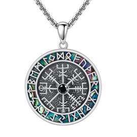 HUKKUN Fidget Viking Compass Necklace Sterling Silver Vegvisir Rune Necklace Viking Jewelry Gift for Men