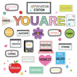 Whaline 27Pcs Colorful Affirmation Station Bulletin Board Set Growth Mindset Motivational Words Accents Cut-Out for Back to School Classroom Office Chalkboard Wall Decor