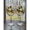 Green Tree Frog Hand Painted Stemmed Wine Glasses Set of