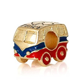 Peace/Love Car Charm Bead Spacer Compatible for Most European Snake Chain Bracelets (red car)