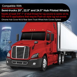 DOTCOM Front & Rear Semi Truck Wheel Axle Covers Spiked, Fit Semi-Trucks 20", 22.5" and 24.5" Hub Piloted Wheels, Chrome Lug Nut Cover ABS Plastic