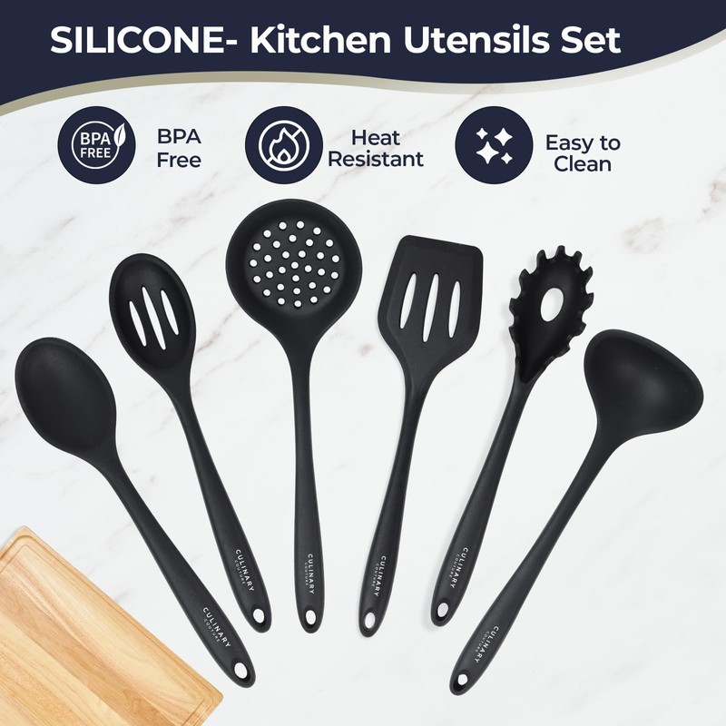 Culinary Couture Black Silicone Kitchen Utensils Set of 6, Non-Stick
