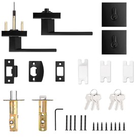 Probrico Matte Black Exterior Door Locksets with Deadbolt,Front Door Entry Handle and Double Cylinder Deadbolt Set, Square Door Lever with Keyed Both Side Deadbolt Lock, 1Pack