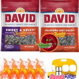 (PACK OF 2) Davids JUMBO Sunflower Seeds Jalapeno & Sweet and Spicy - Roasted and Salted - New Flavors - One Bag of Each Flavor - Comes With One Bus Resealable ZipBag