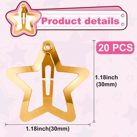Pndeyo 20pcs Gold Star Hair Clips for Women, Non-Slip Small Star Snap Hair Pin, Cute Star Hair Barrettes Hair Accessories for Long Short Wavy Curly Straight Hair