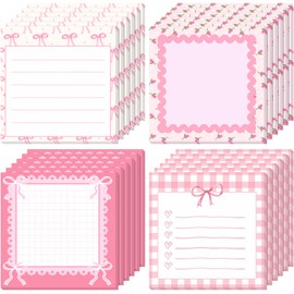 Thenshop 24 Pack Pink Bow Sticky Notes 3 x 3 Inch Watercolor Cute Sticky Note Pads Assortment Pink Ribbon Notebook Memo Pads Coquette Themed Party Favors for Home Office