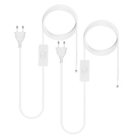 Cable with Switch and Plug, Cable with Switch HuLuWa 3 m Power Cable with Switch, Euro Flat Plug, H03VVH2-F 2 x 0.75, 2 Wires, IP20, for Lights, Lamps, Bulbs (White, Pack of 2)