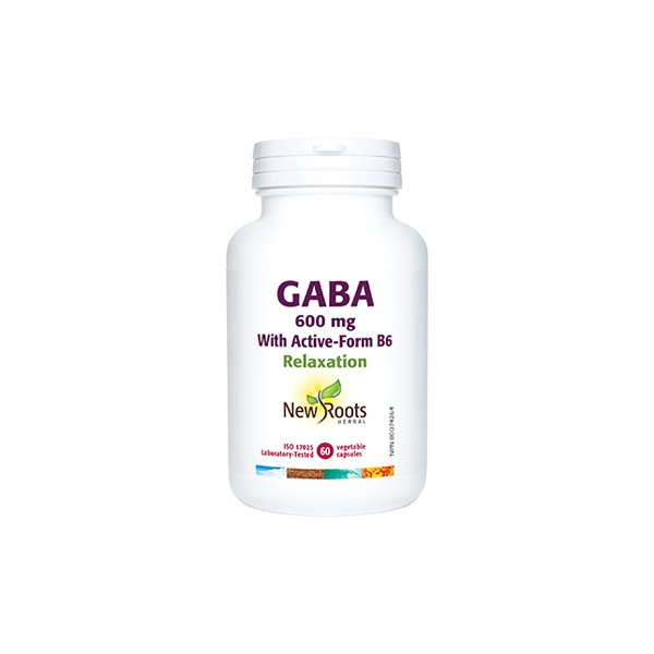 New Roots GABA With Vitamin B-6 600mg - 60 V-Caps