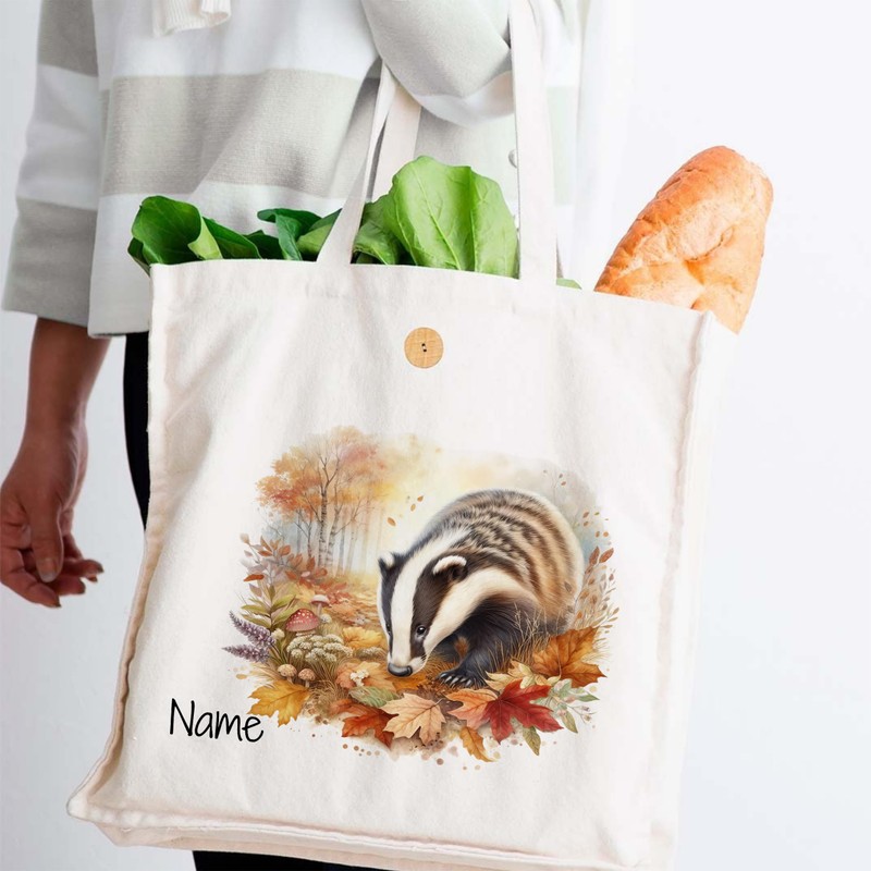 GRAZDesign Baumwolltasche Dachs personalisiert mit Namen Einkaufstasche nachhaltige Tragetasche mit