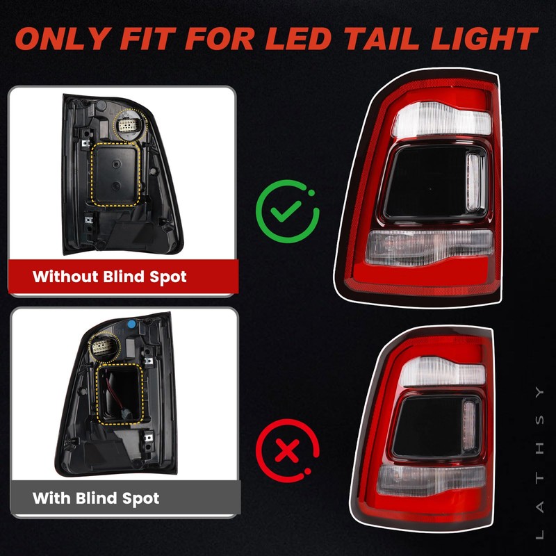 Lathsy LED Tail Light Black Cover w/o Blind Spot Compatible