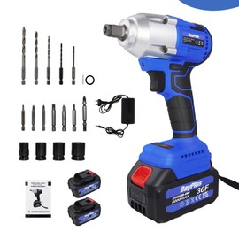 Professional 21V Cordless Impact Wrench, 1/2" Impact Driver,Brushless Power Electric Impact Drill with 2×6.0Ah Li-ion Batteries,Fast Charger,Max Torque(420N.m),4Pcs Sockets,Prefect for Car Tires