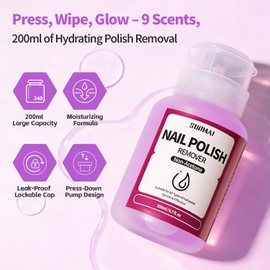 Non Acetone Nail Polish Remover Kit – 6.76 fl.oz with Dry Wipes, Moisturizing Formula for Regular Nail Polish, Locking Pump Leak-Proof Design, Fingernail Polish Remover