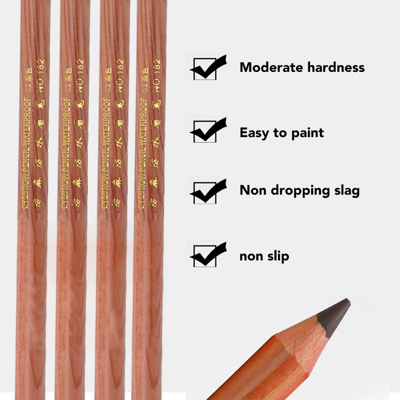 4pcs Eyebrow Pencil Double Head Eyebrow Makeup Pen Wood Handle