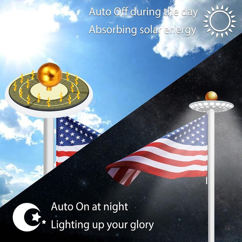 Solar Flag Pole Light Outdoor Dusk to Dawn, Top Mount