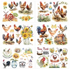 Shejdgart Chicken Rub on Transfers for Crafts - 6 Sheets Farm Rub on Transfer Stickers for Furniture Sunflower Rub on Transfers for Wood Glass Scrapbook DIY Home Decor 11.8x7.9 Inch