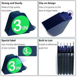3 Inch Clipper Guards, Hair Clipper Guide Combs Premium for Wahl Clippers Mega Cutting Guides/Combs with 8 Cutting Lengths from 1.25-3 Inch (Blue, 8pcs from 1.25-3 Inch)