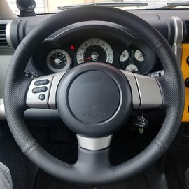 Loncky - Funda de volante de piel auténtica de fibra de carbono para Toyota FJ Cruiser 2007 2008 2009 2010 2011 2012 2013 2014 OEM piezas interiores accesorios