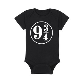 Wizard Baby Onesie - 9 3/4, Nine and Three Quarters (6-12 Month - Black Fabric - White Design)
