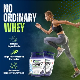 PERFORMANCE INSPIRED Nutrition WHEY Protein Powder – All Natural – 25G Protein – BCAAs – Digestive Enzymes – Fiber Packed – Blueberry – 2lb