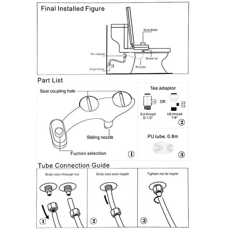 Non Electric Bidet Toilet Seat Attachment Hot and Cold Water