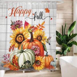 wefrea Fall Shower Curtain for Bathroom - Autumn Sunflower Pumpkin Thanksgiving Farmhouse Harvest Decorative Waterproof Fabric Curtain with Hooks 72"x72"