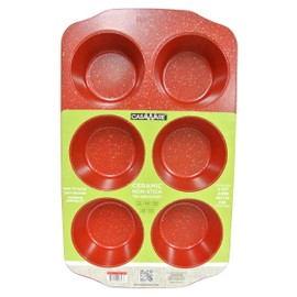 casaWare Jumbo Muffin Pan 6 Cup Ceramic Coated Non-Stick (Red Granite)