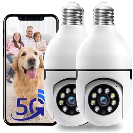 Light Bulb Security Camera Outdoor, 5G& 2.4GHz WiFi Security Cameras Wireless for Home Security, Motion Detection, Color Night Vision, Siren Alarm, Bulb Camera Compatible with Alexa(2 Pack)