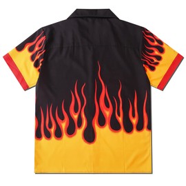 Oversized Costume Shirts Teens Hawaiian Flame Print Tees Teenagers Short Sleeve Button Down