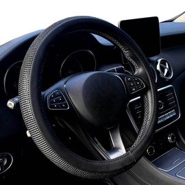 Majic Bling Steering Wheel Cover, Rhinestone Steering Wheel Cover with Crystal Diamond for Women, Sparkling Car Wheel Protector (Black)