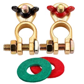 Autokemat Brass Marine Grade Battery Terminal Kit,Car Adjustable Terminal Clamps Connectors with Anti-Corrosion Pad for Boat Automotive RV Marine Use Trucks Vans (1 Pair)