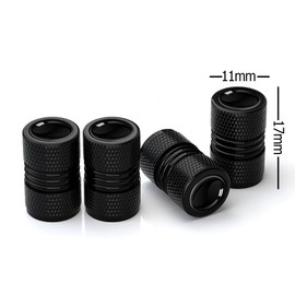 Car Valve Caps, Metal Car Valve Cap, Pack of 4 Tyre Valve Caps, Universal for Car, Bicycle, Motorcycle (Black)