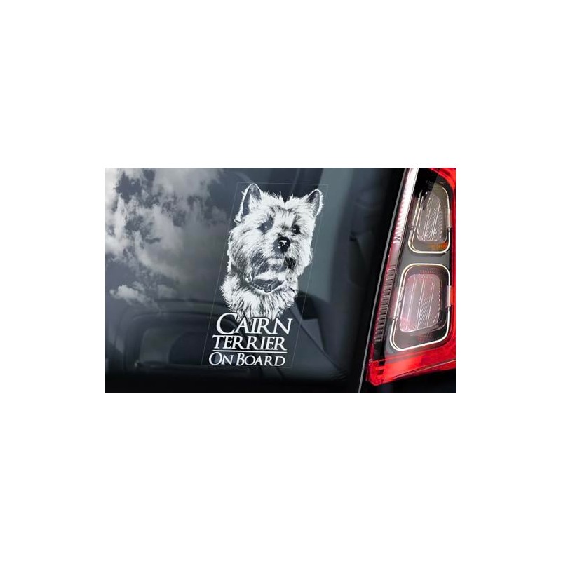 Cairn Terrier Dog on Board Car Window Sticker White Back