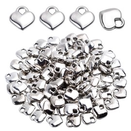 Aylifu 100 Pieces Polished Puff Love Heart Charm Mini Metal Silver Heart Pendants Drops Charms Pendants for Necklace Bracelet Earring